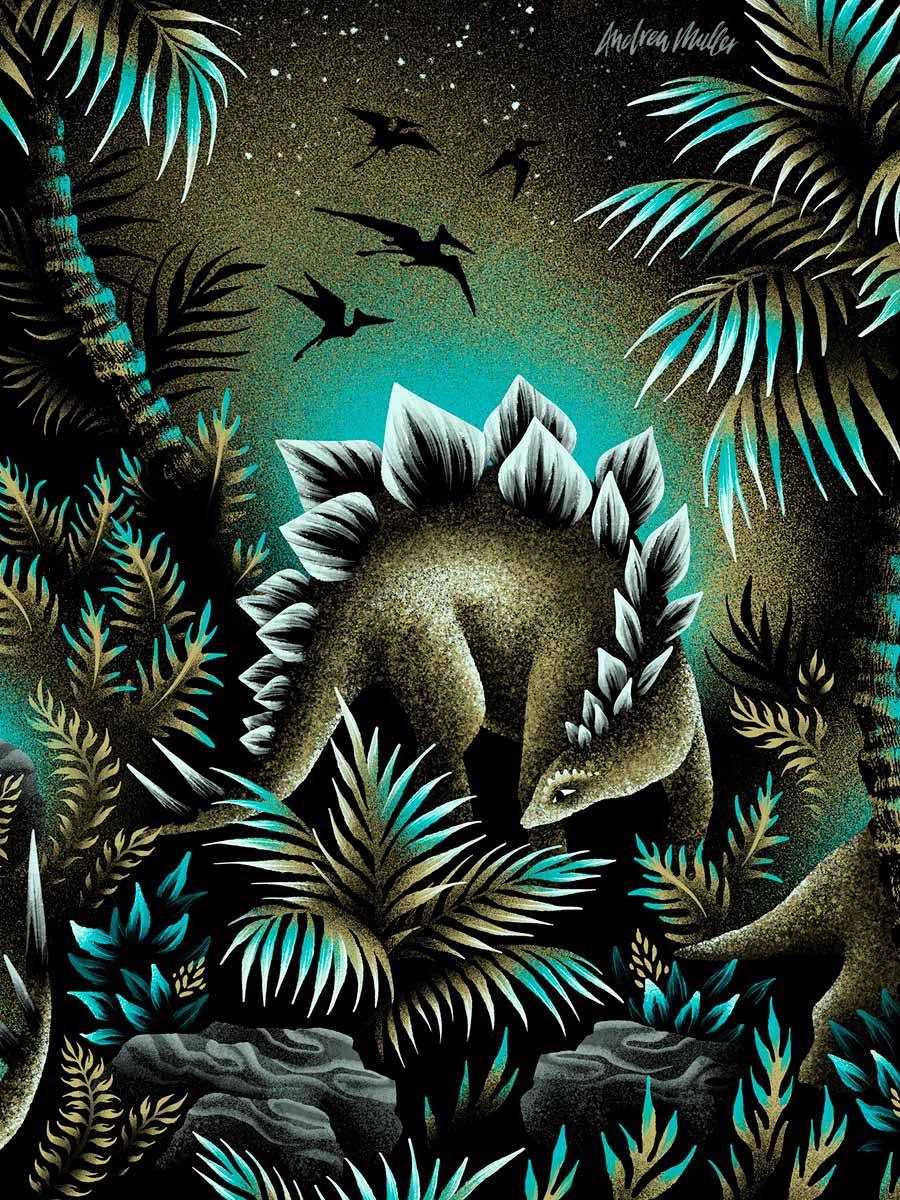 Stegosaurus illustration green artwork by Andrea Muller