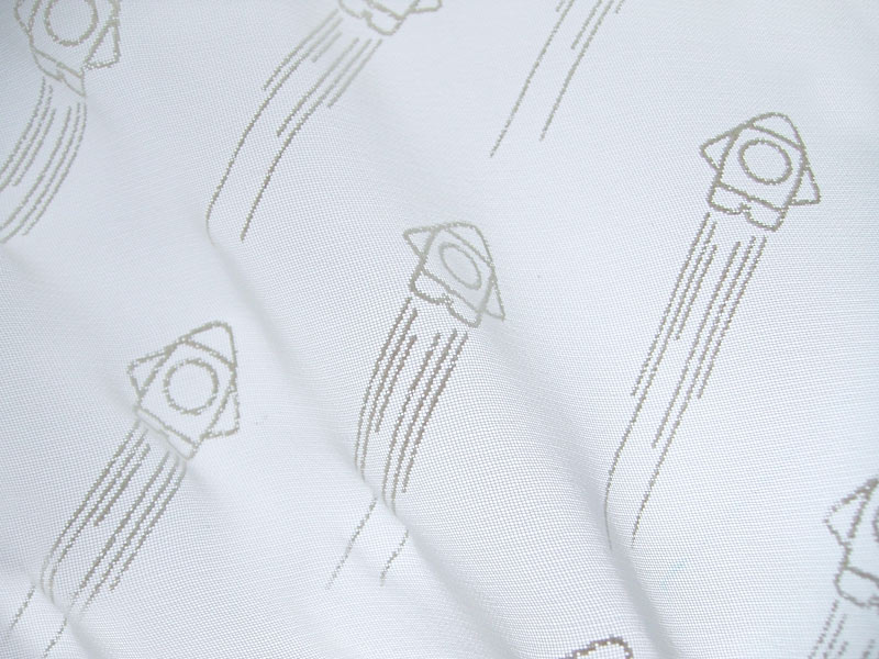 White chiffon fabric with opaque rocket screenprint