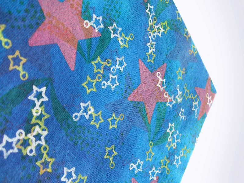 Blue flannelette fabric with star screenprint