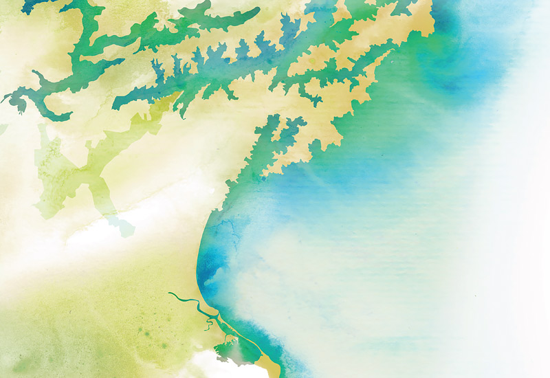 Detail of hand-painted Tasman Bay Map, Cloudy Bay