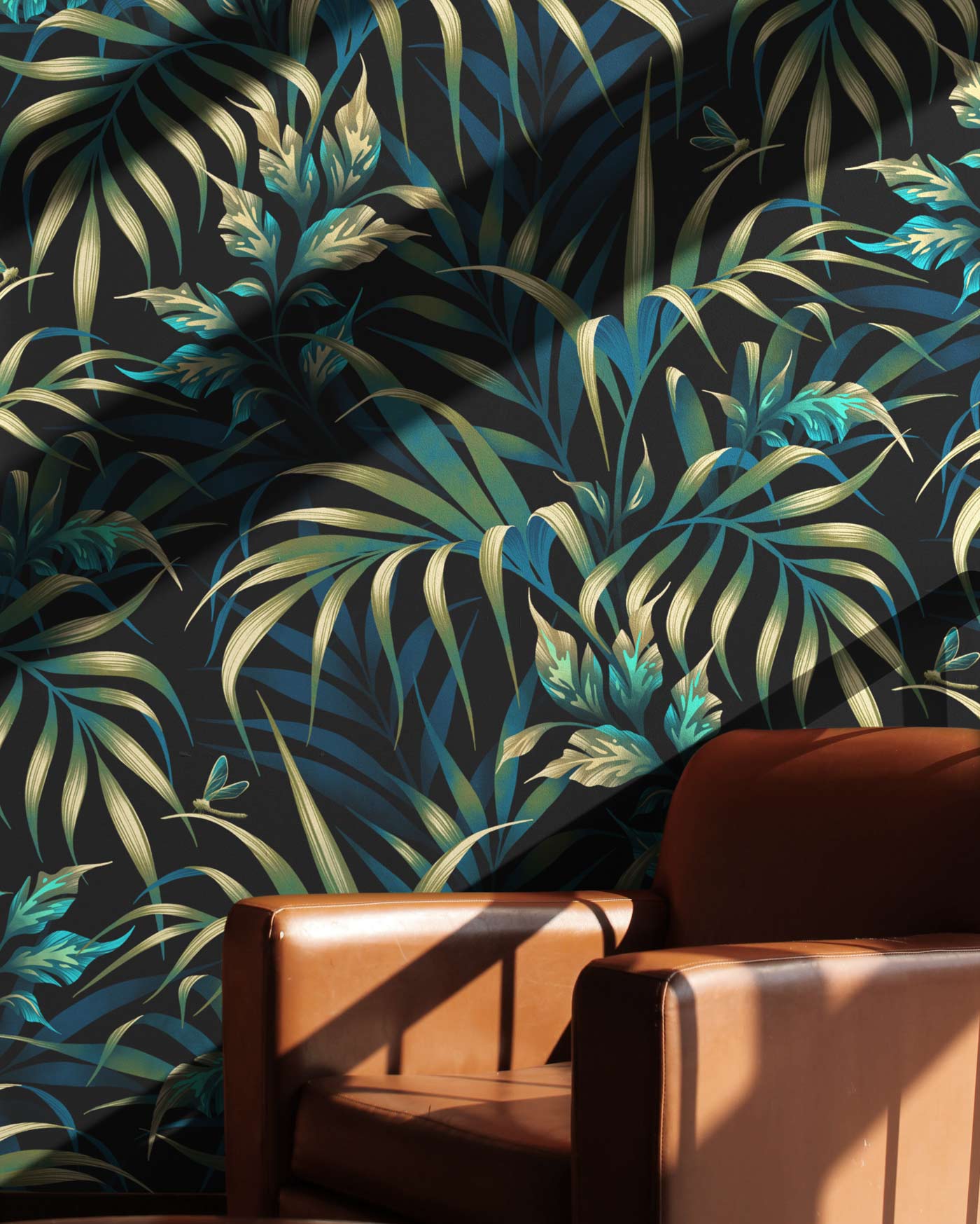 Green palm leaf tropical wallpaper by Andrea Muller