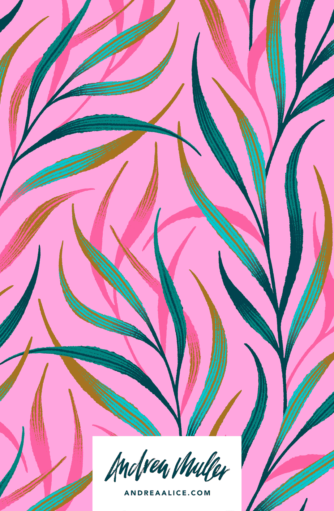 Pink wavy palm leaf pattern illustration by Andrea Muller