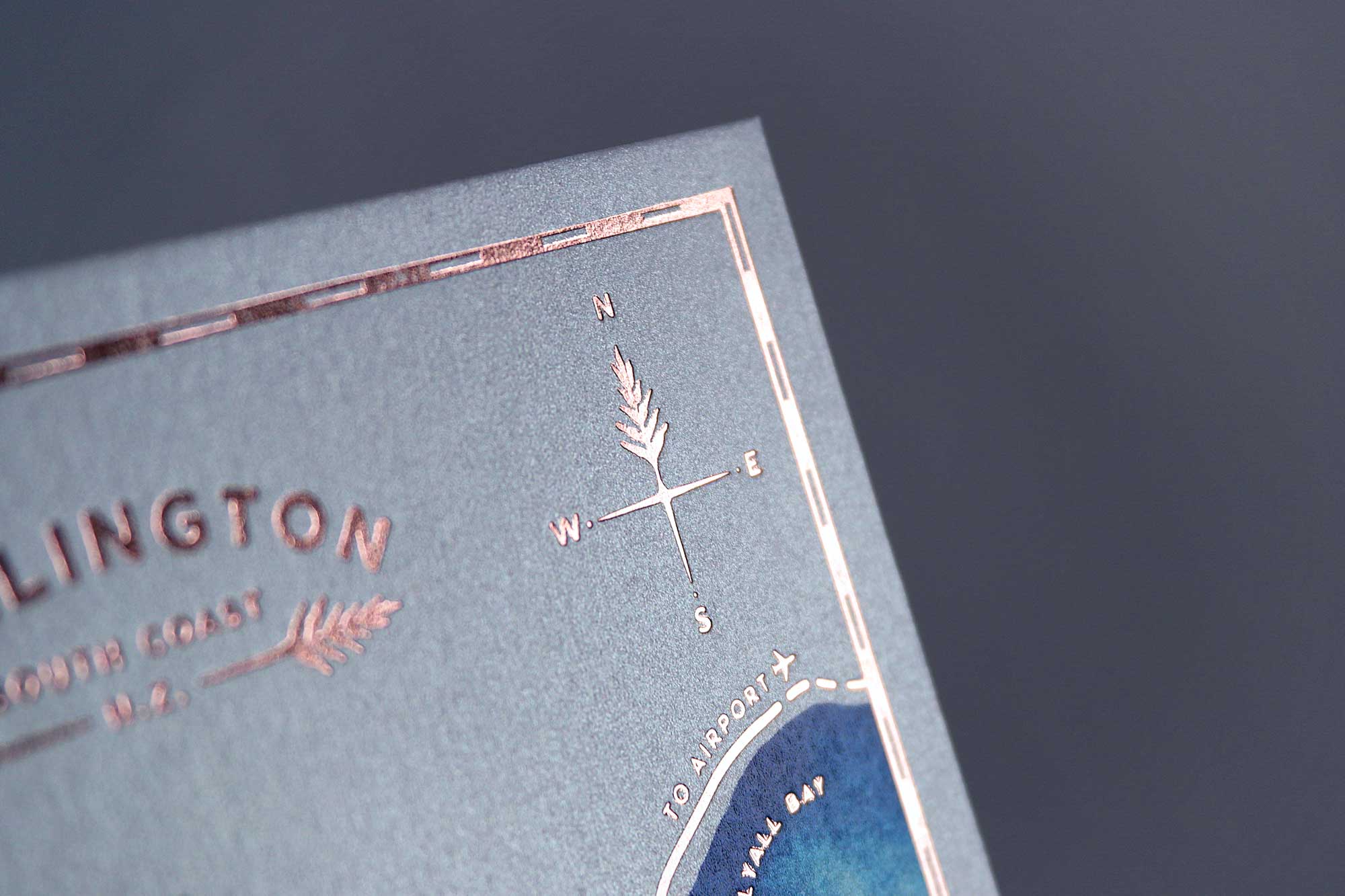 Wedding Invitation foil embossed map compass