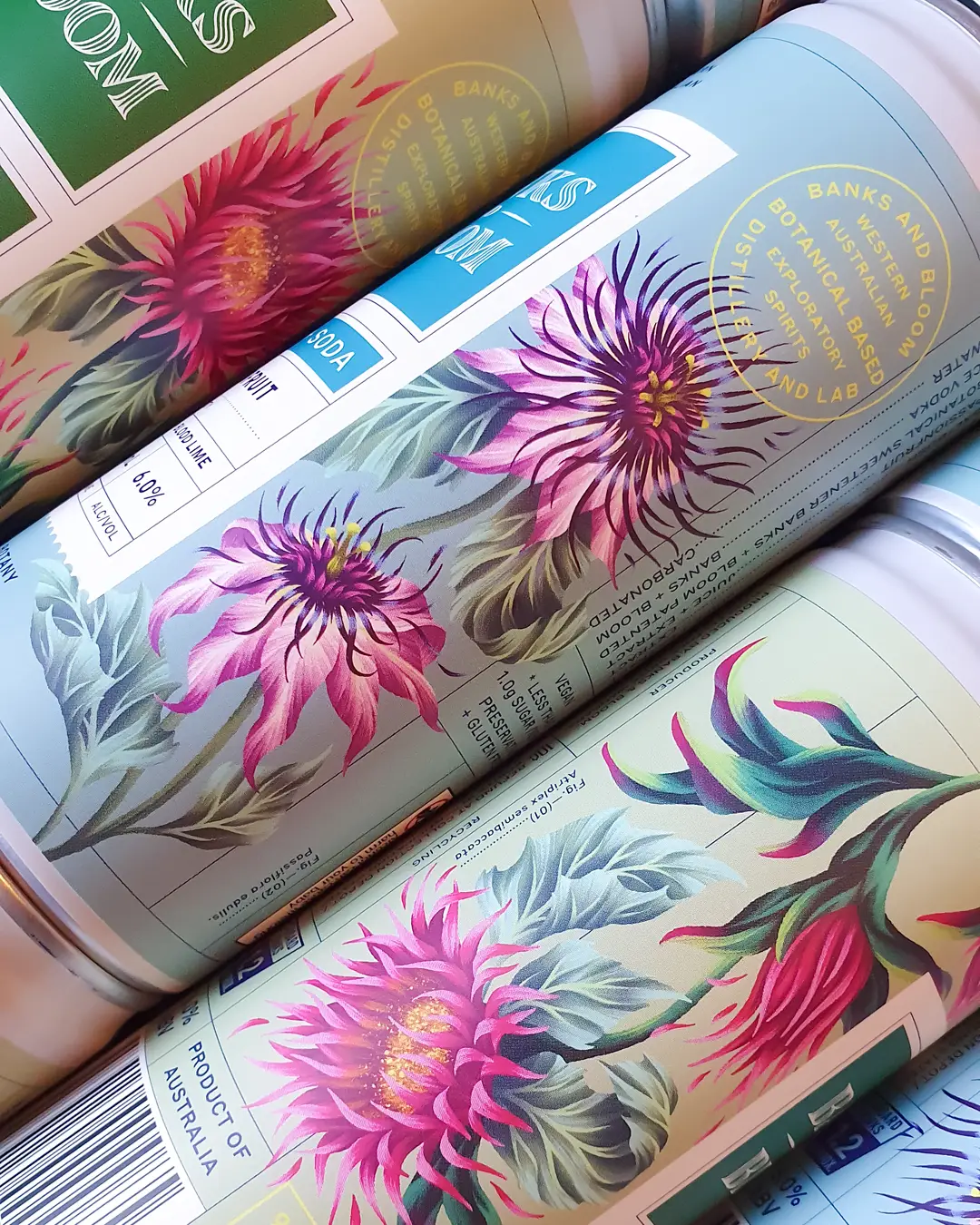 Floral RTD cans for Banks and Bloom Australia