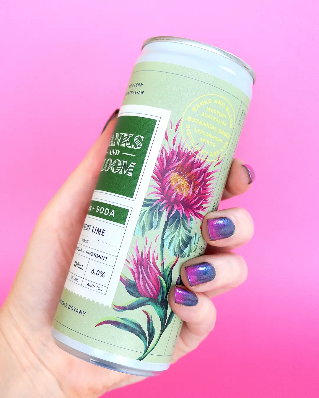 Gin RTD can with floral illustation by Andrea Muller