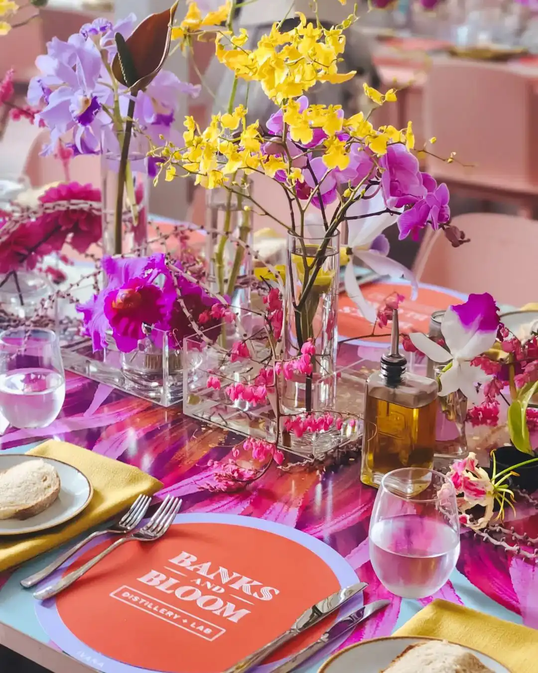 Floral illustrations printed on tablescape for RTD launch