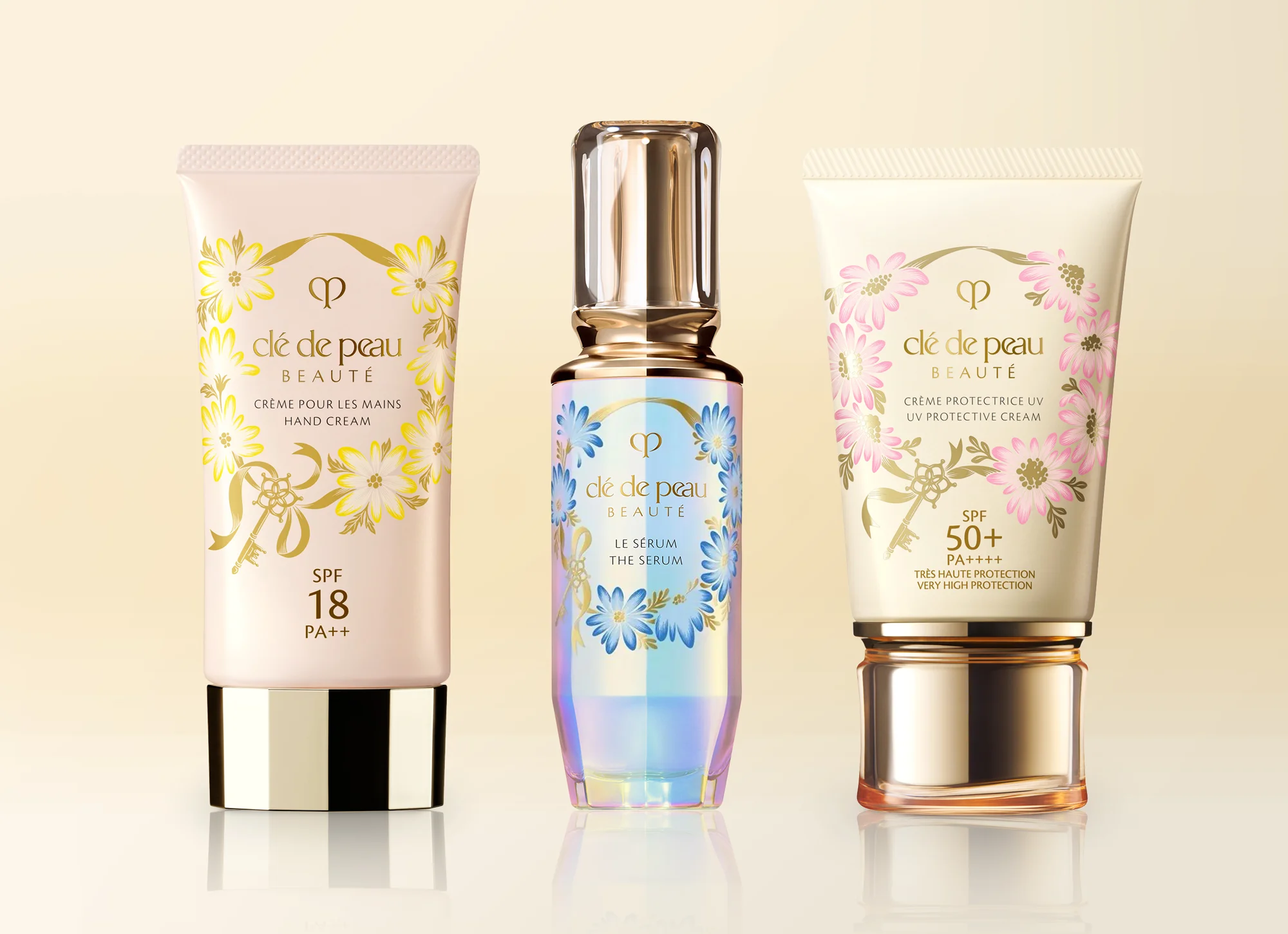 Clé de Peau Beauté cosmetics packaging design with daisy wreaths by Andrea Muller