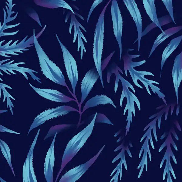 Hand painted fern leaf foliage blue wallpaper by Andrea Muller