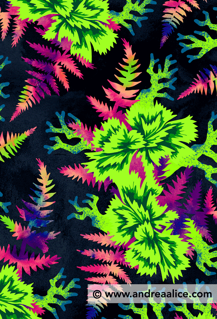 Coral Carnation Green & Purple floral pattern by Andrea Stark