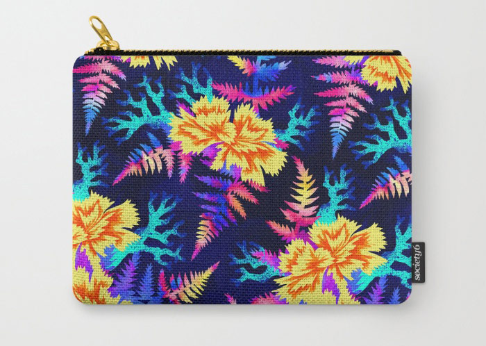 Coral Carnation floral zip purse