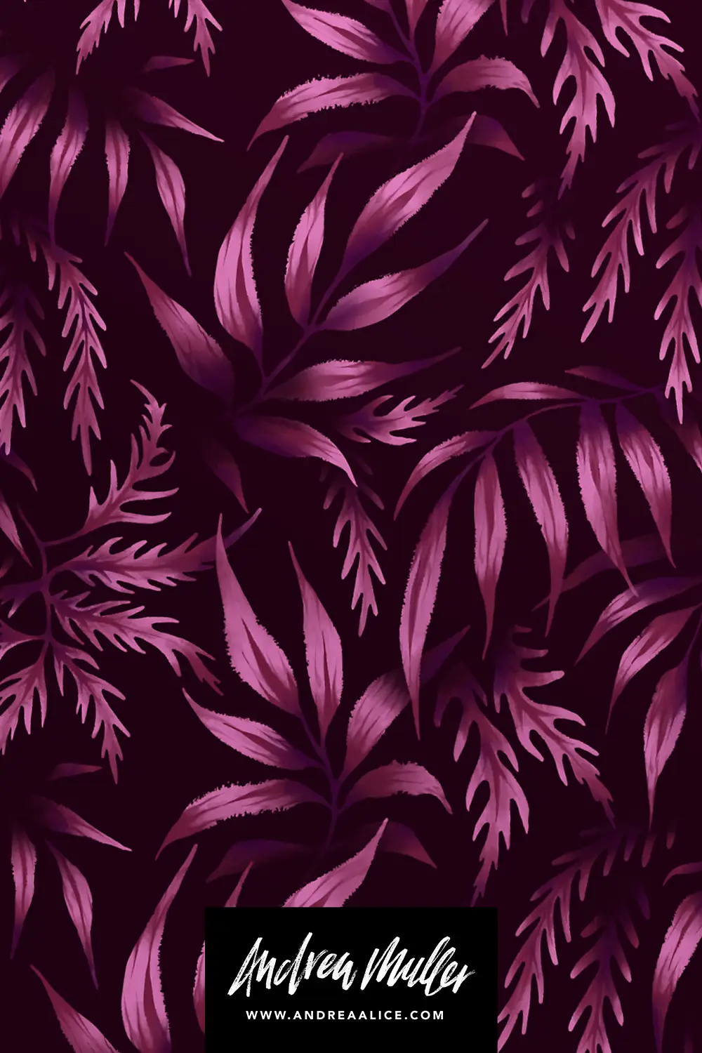 Purple Fern leaf hand painted illustration by Andrea Muller