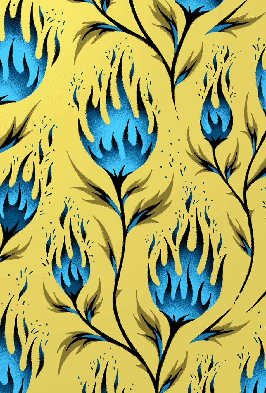 Fire flower yellow blue floral pattern by Andrea Muller
