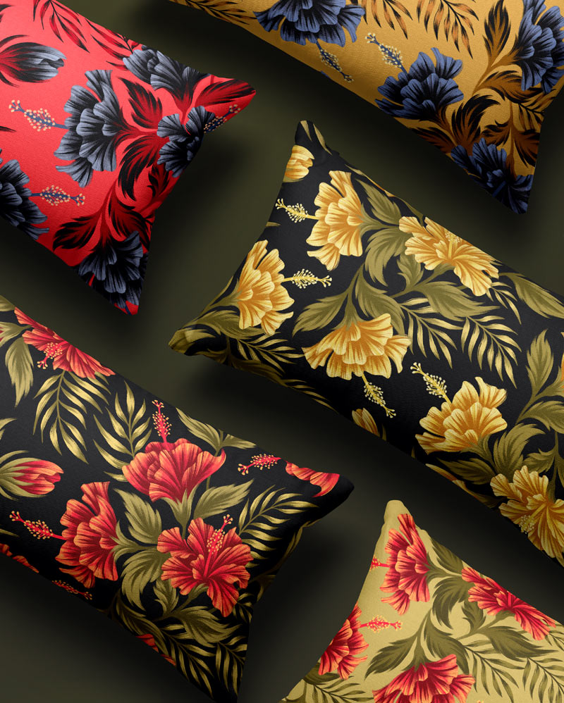 Tropical floral hibiscus pattern linen pillow cases by Andrea Muller