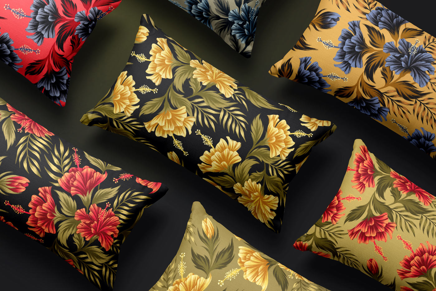 Tropical floral hibiscus pattern linen pillows by Andrea Muller