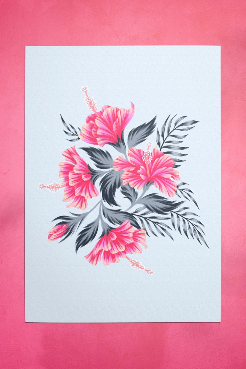 Pink Hibiscus flowers wall art print by Andrea Muller