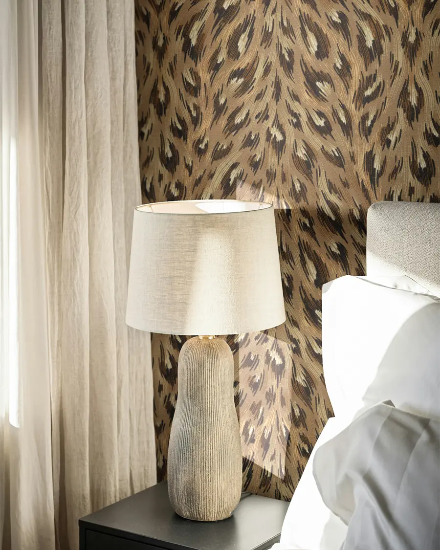 Tan brown hand drawn textured leopard print interior wallpaper by Andrea Muller