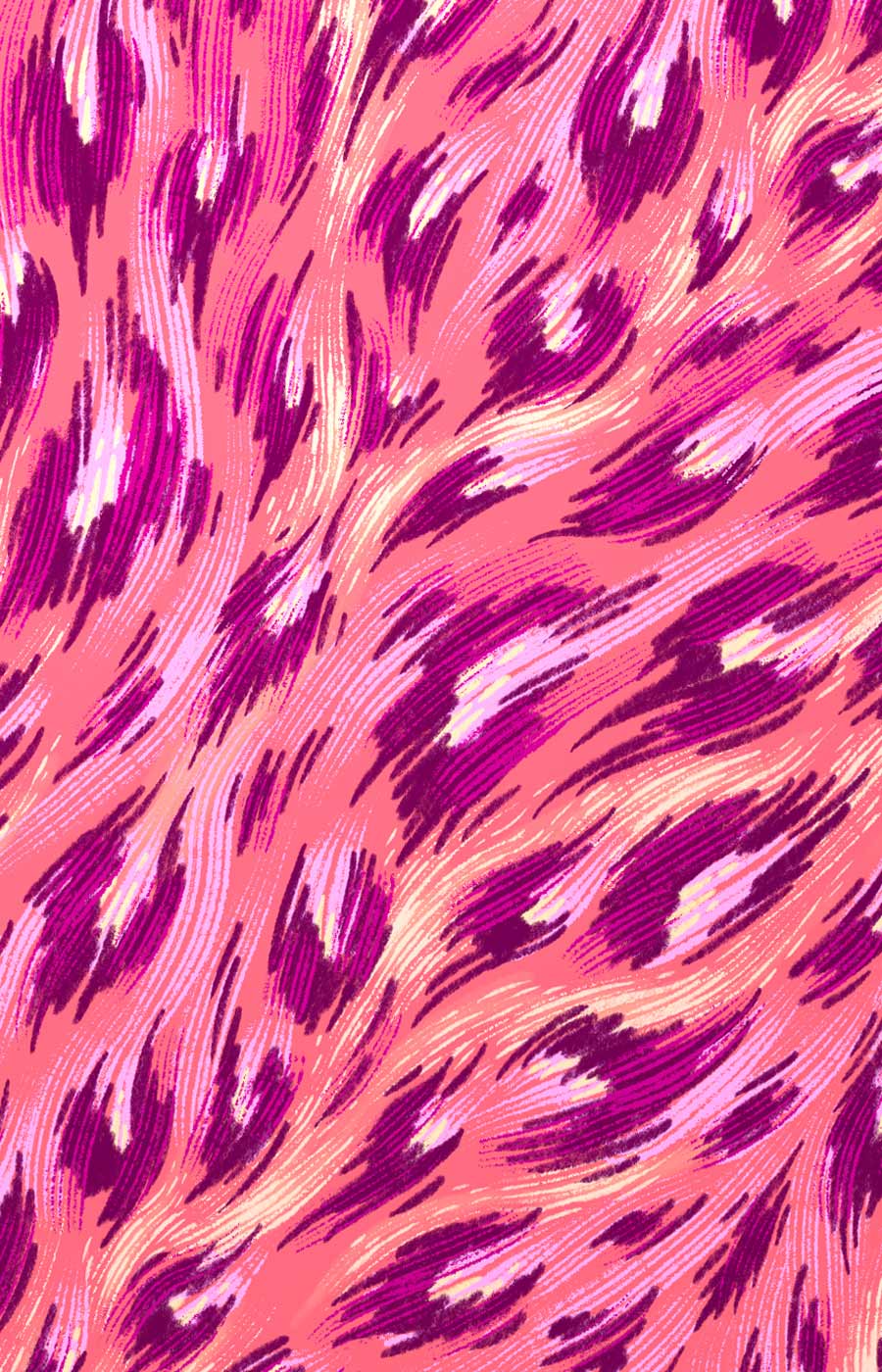 Pink hand drawn illustrated leopard print pattern by Andrea Muller