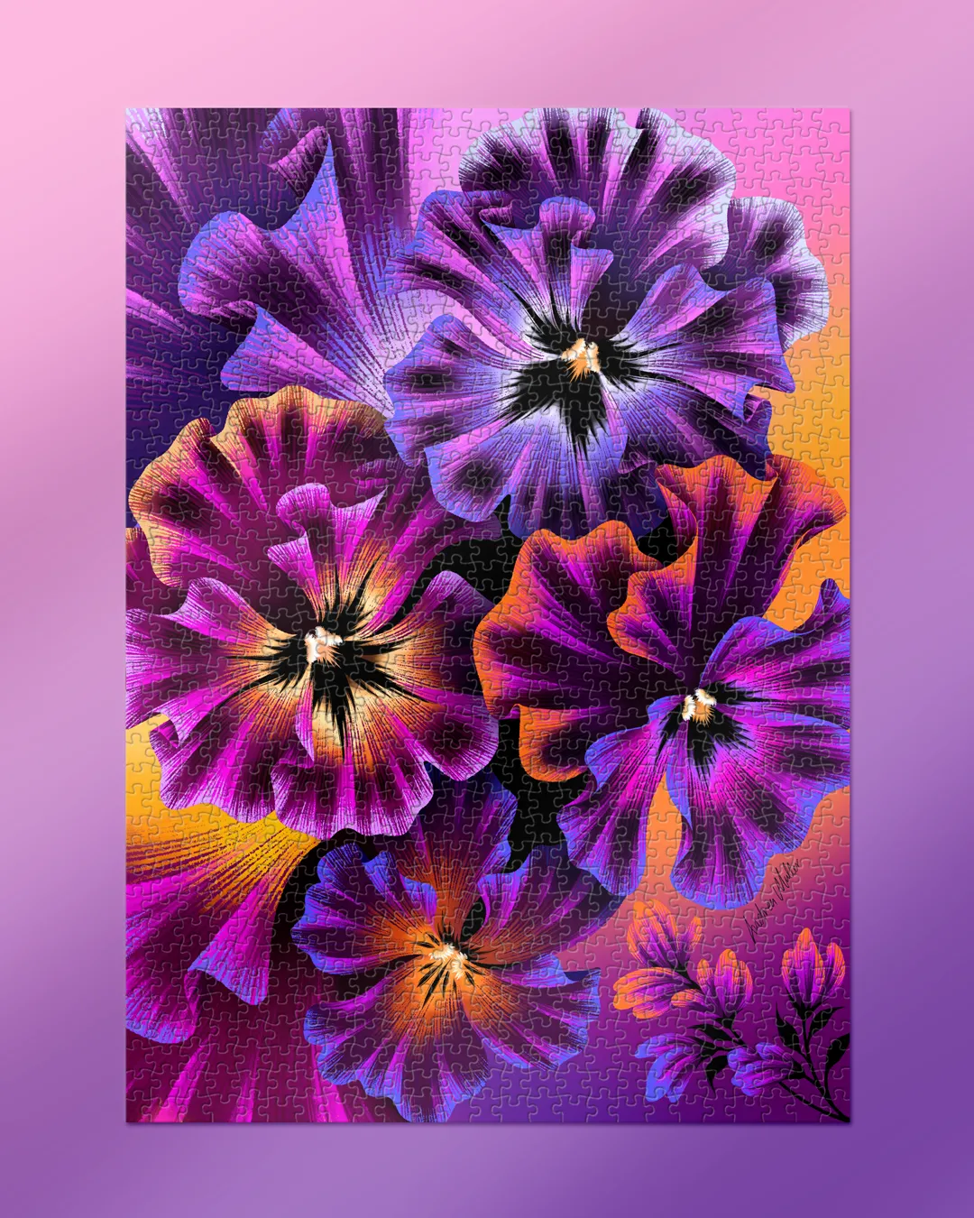 Vibrant pansies floral bouquet 1000 piece jigsaw puzzle by Andrea Muller