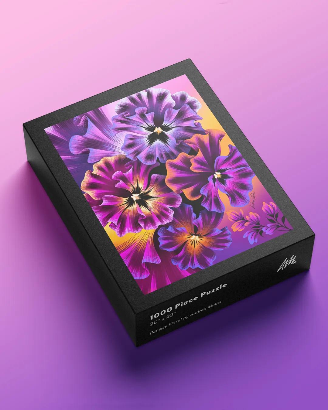 Vibrant colorful pansy flower 1000 piece jigsaw puzzle by Andrea Muller