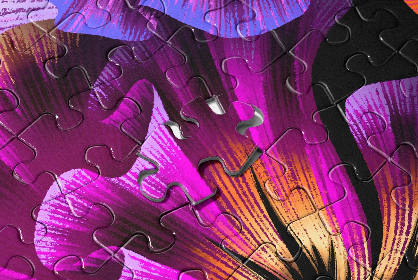 Botanical flower jigsaw puzzle pieces close up by Andrea Muller