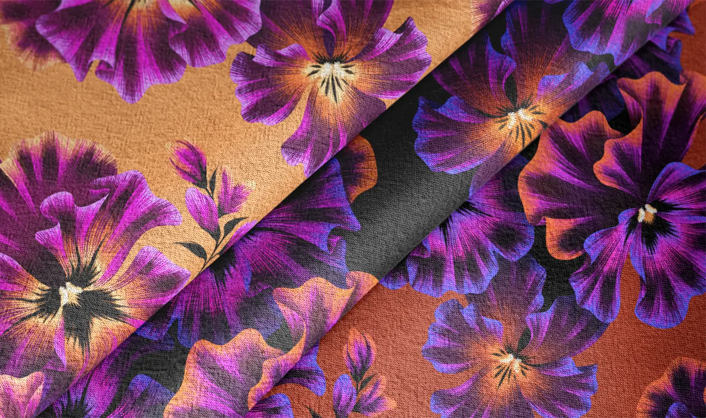 Pansies floral three cotton fabrics by Andrea Muller