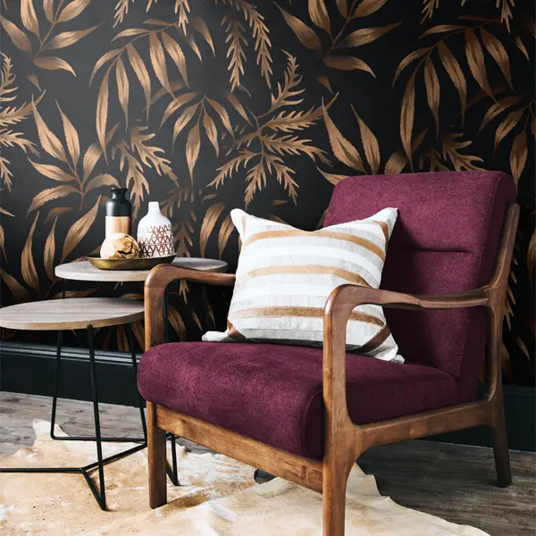 Rich brown fern foliage wallpaper pattern by Andrea Muller