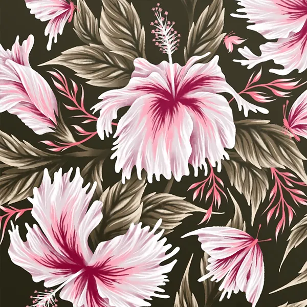 Pink hibiscus flowers illustration with butterflies by Andrea Muller