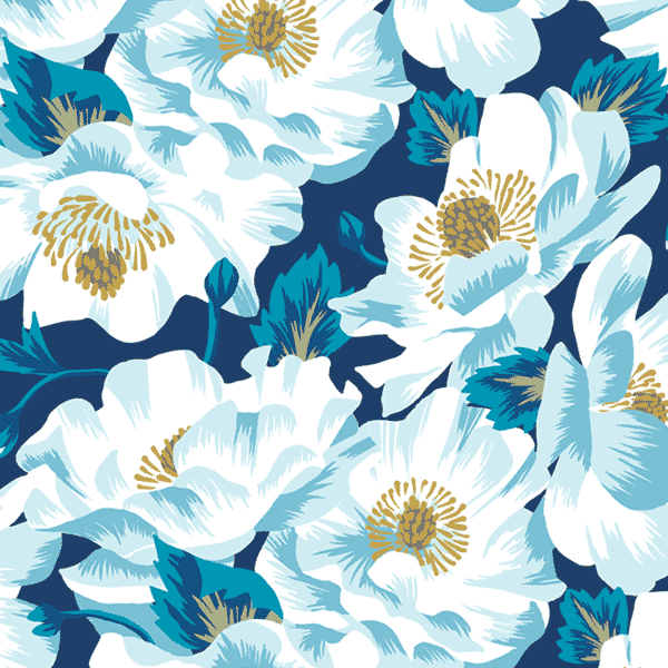Vector pattern white floral blossom illustration on navy background by Andrea Muller