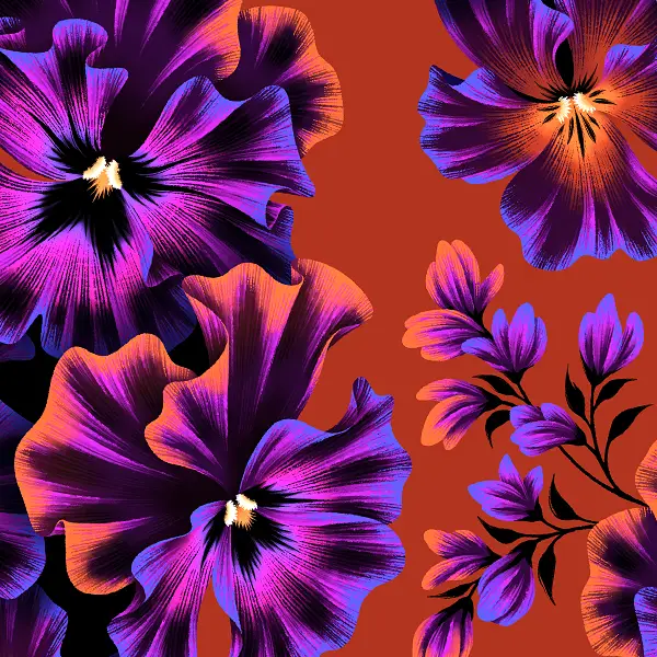 Pansy floral fabric pattern illustration by Andrea Muller