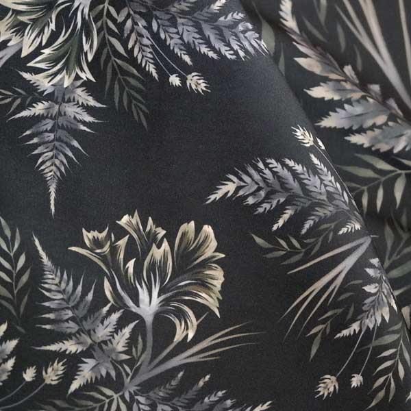 Black floral fern leaf patterned fabric by Andrea Muller