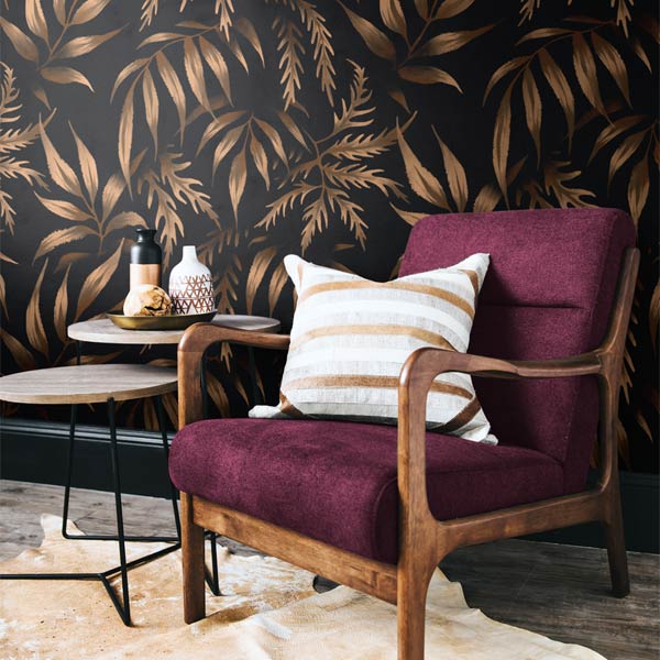 Brown fern leaf foliage dark wallpaper home decor print by Andrea Muller