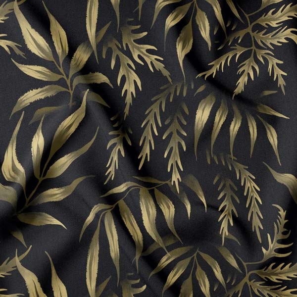 Dark green fern leaves patterned fabric by Andrea Muller