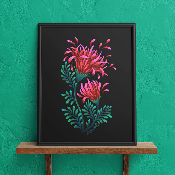 Pink and Green Daisy flower art print by Andrea Muller