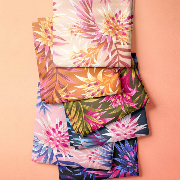 Tropical Aechmea Fasciata floral print colorful fabric by Andrea Muller