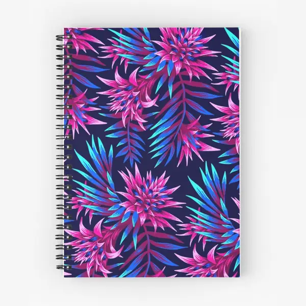 Aechmea Fasciata pink blue tropical floral notebook by Andrea Muller