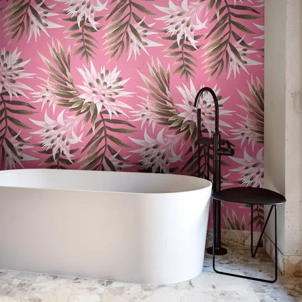 Fasciata tropical pink wallpaper by Andrea Muller