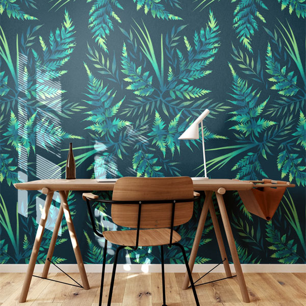 Green fern leaves pattern office wallpaper by Andrea Muller