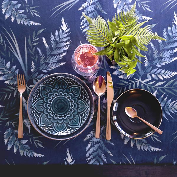 Black and grey fern leaf tablecloth by Andrea Muller