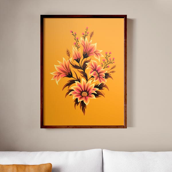 Gazana yellow and orange floral framed art print by Andrea Muller