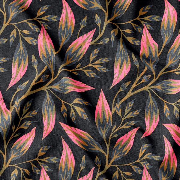 Black green and pink leaf foliage print fabric by Andrea Muller