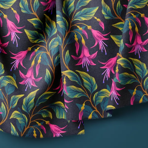 New Zealand native fuchsia flower kotukutuku fabric by Andrea Muller