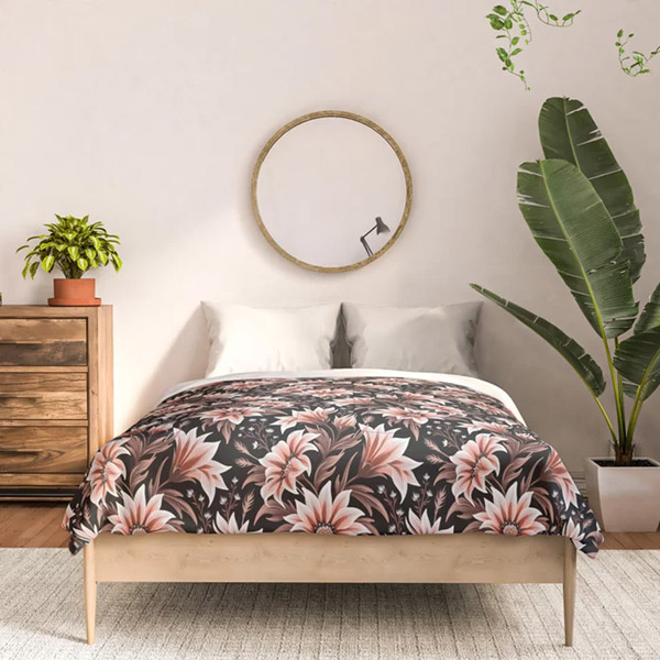 Gazania floral peach and black duvet cover bedding by Andrea Muller