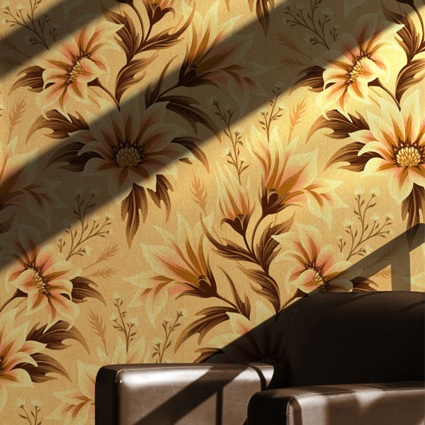 Gazania floral gold metallic wallpaper by Andrea Muller