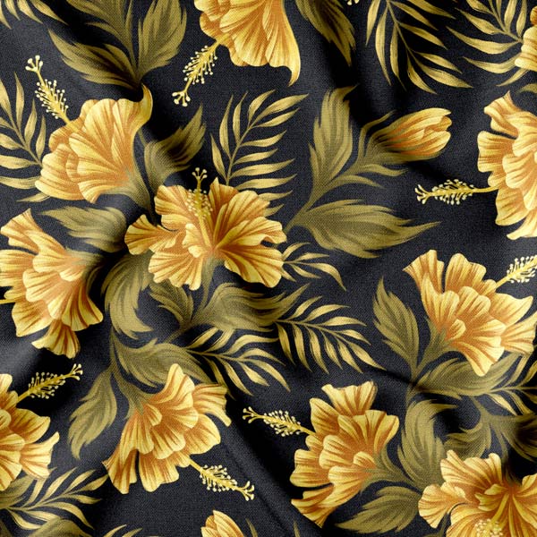 Tropical yellow hibiscus flowers pattern illustration fabric by Andrea Muller