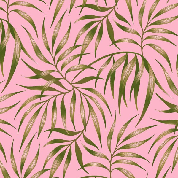 Pink and green palm leaf fabric by Andrea Muller