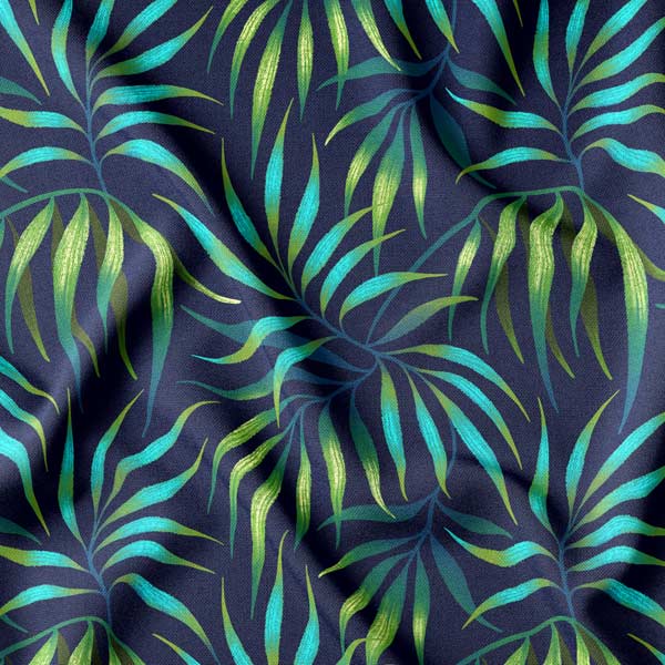 Green tropical palm leaf patterned fabric by Andrea Muller