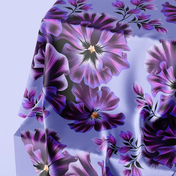 Pansy illustration purple silk fabric by Andrea Muller