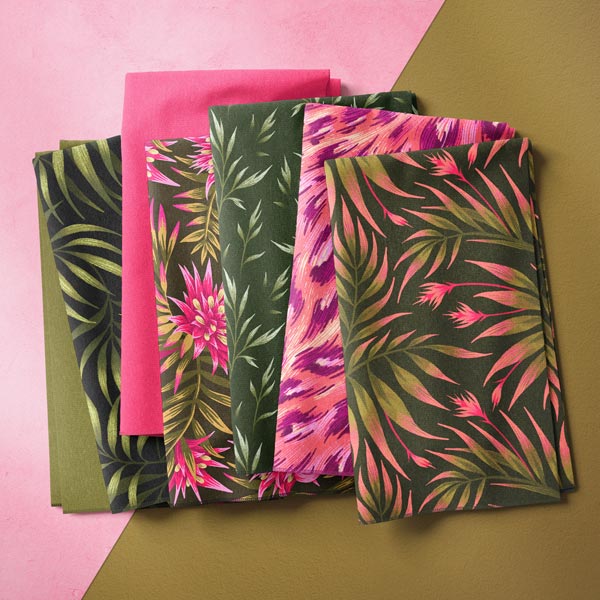 Pink and green floral fabric collection by Andrea Muller