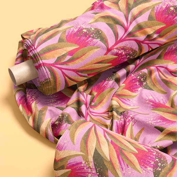 Pink Pohutukawa floral New Zealand fabric by Andrea Muller