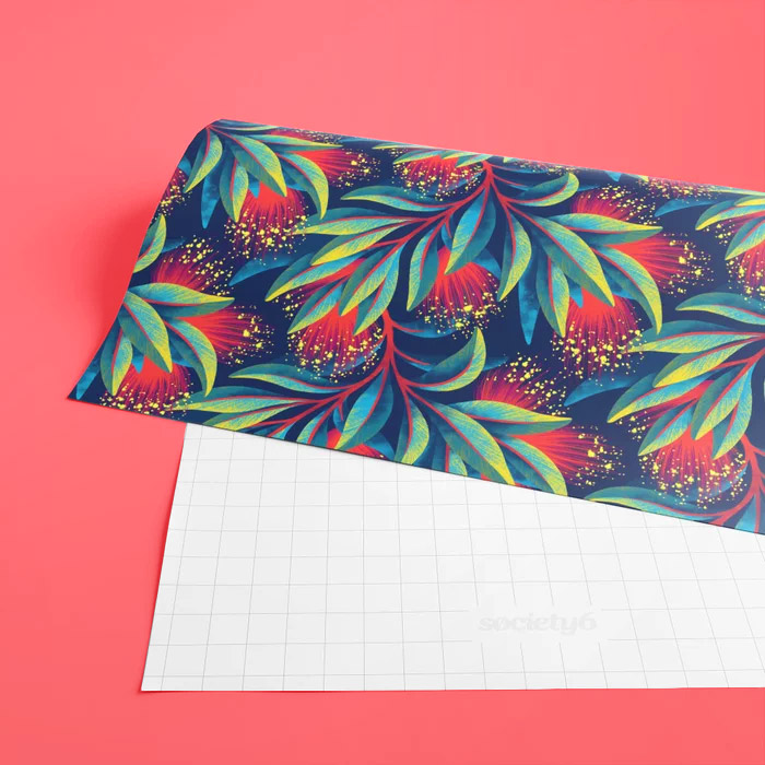 Pohutukawa floral pattern Christmas wrapping paper by Andrea Muller